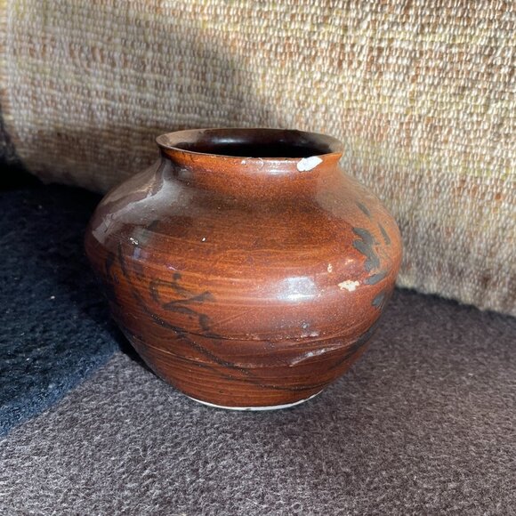 Japanese Tetsu-yu Brown Glazed Vase - Picture 12 of 15